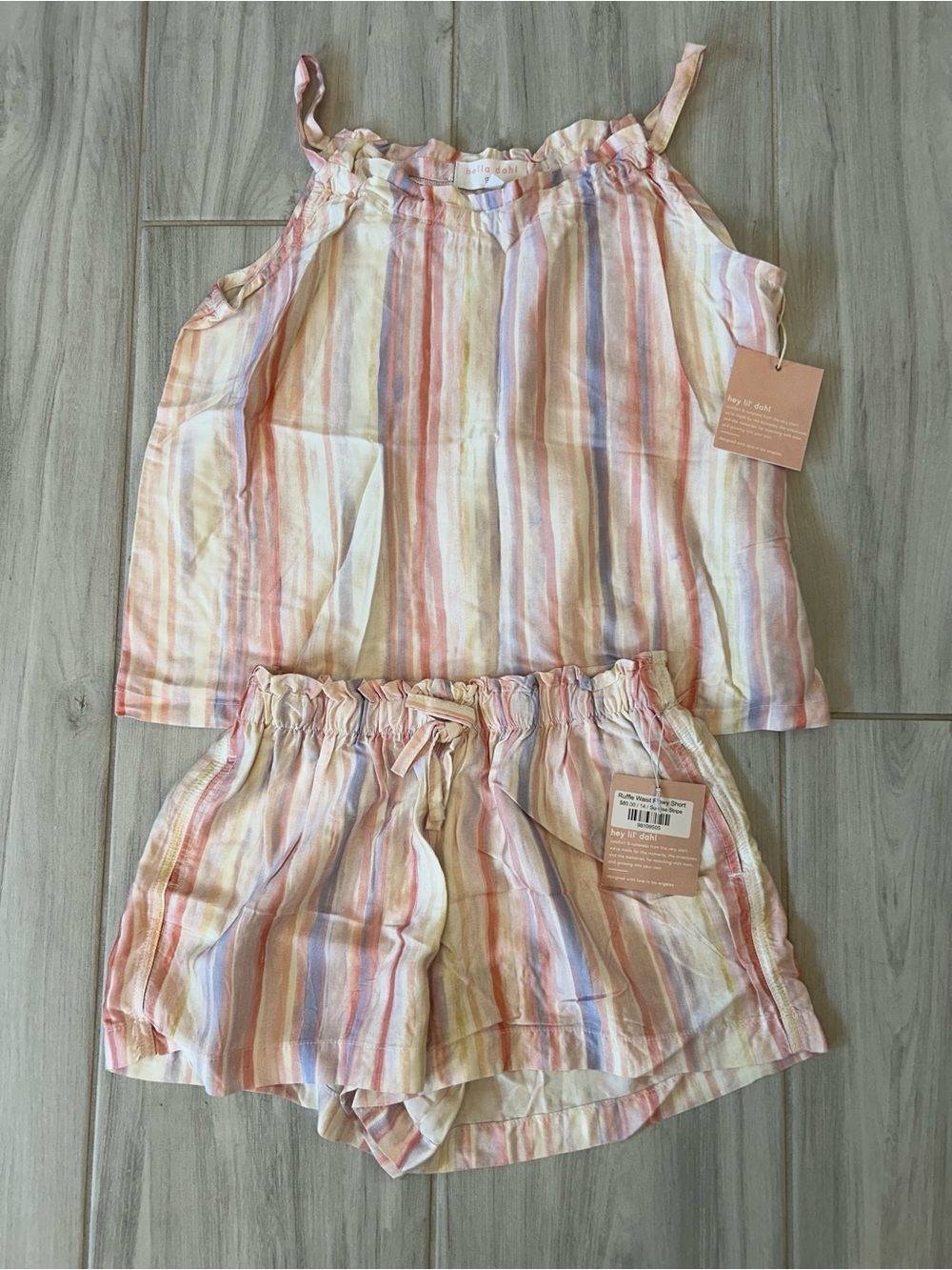 Bella Dahl Pastel Striped Ruffle Tank and Shorts Set - Pink, Melon, Purple